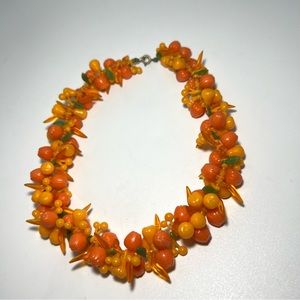 Rare Vintage Orange Plastic Lucite Fruit Bead Collar Necklace Tutti Frutti Salad